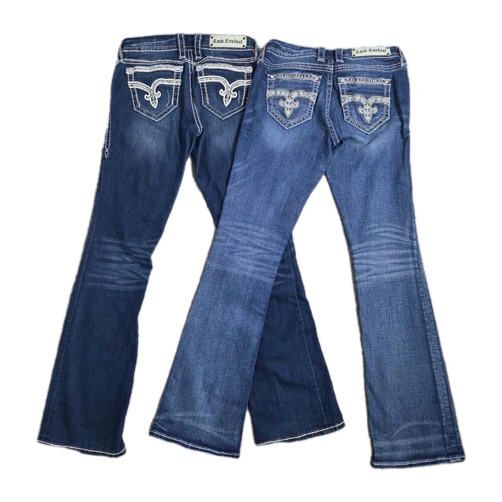 Vintage Lot of 2 Pairs Of Rock Revival Womens Jeans Size 27 Y2K Elaine Nancy